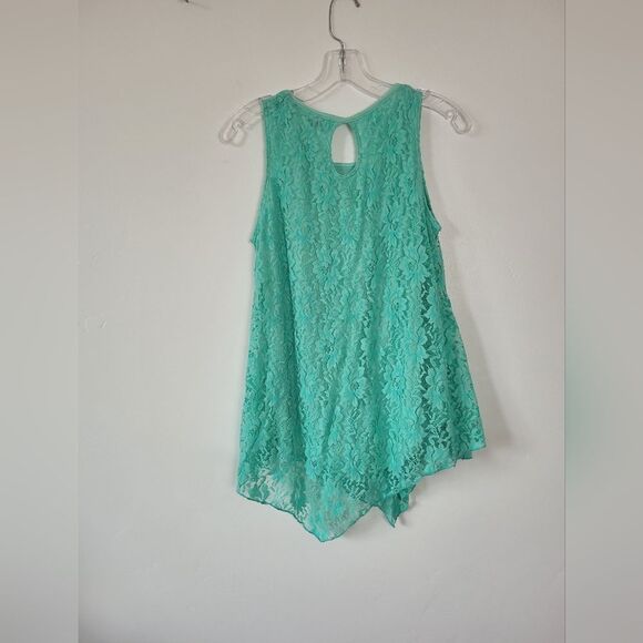 Aqua Lace Camisole Top Assymetric Hanky Hem Y2K Fairy Whimsical Boho Gypsy M - Picture 7 of 8